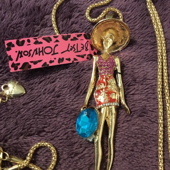 Betsy Johnson Shopper Girl Gold Toned Long Necklace! NWT - Picture 4 of 8